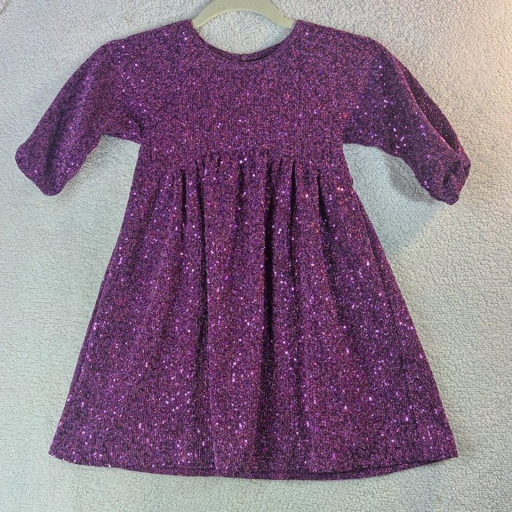 Size 6 Girl's Purple Sequin Dress with Lining   Party Fashion    Glittery Shiny